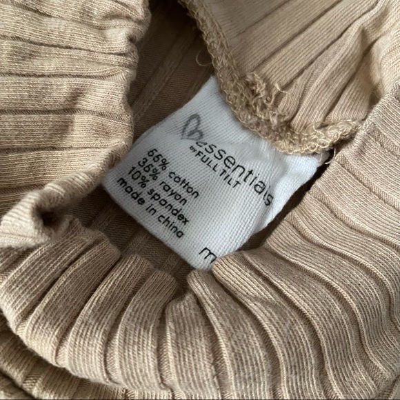 Tan Semi Cropped Funnel Neck Ribbed Top - Picture 6 of 9